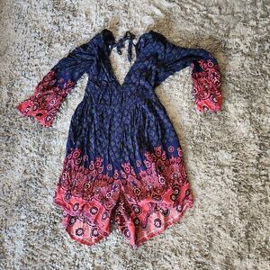 SHEIN Navy and Pink Floral Jumpsuit